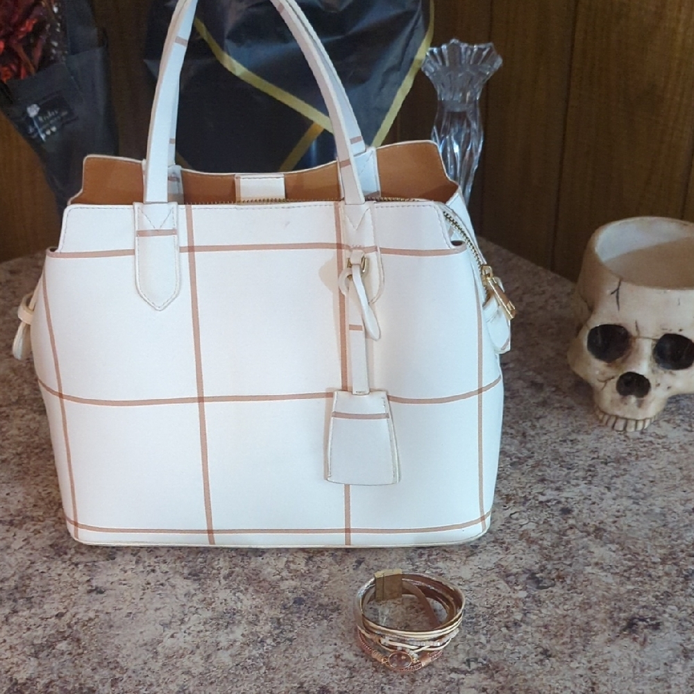 a new day White and Tan Satchel